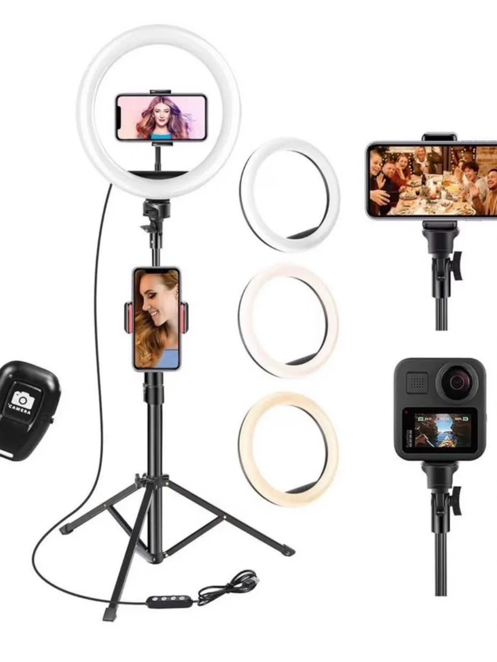 Adjustable Black Ring Light with Tripod and Phone Mount